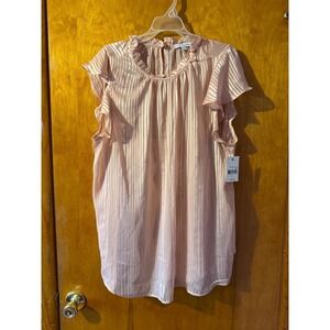 Ophelia Roe 1X Ruffle Sleeve Pink Striped Blouse Women's Top Plus Size